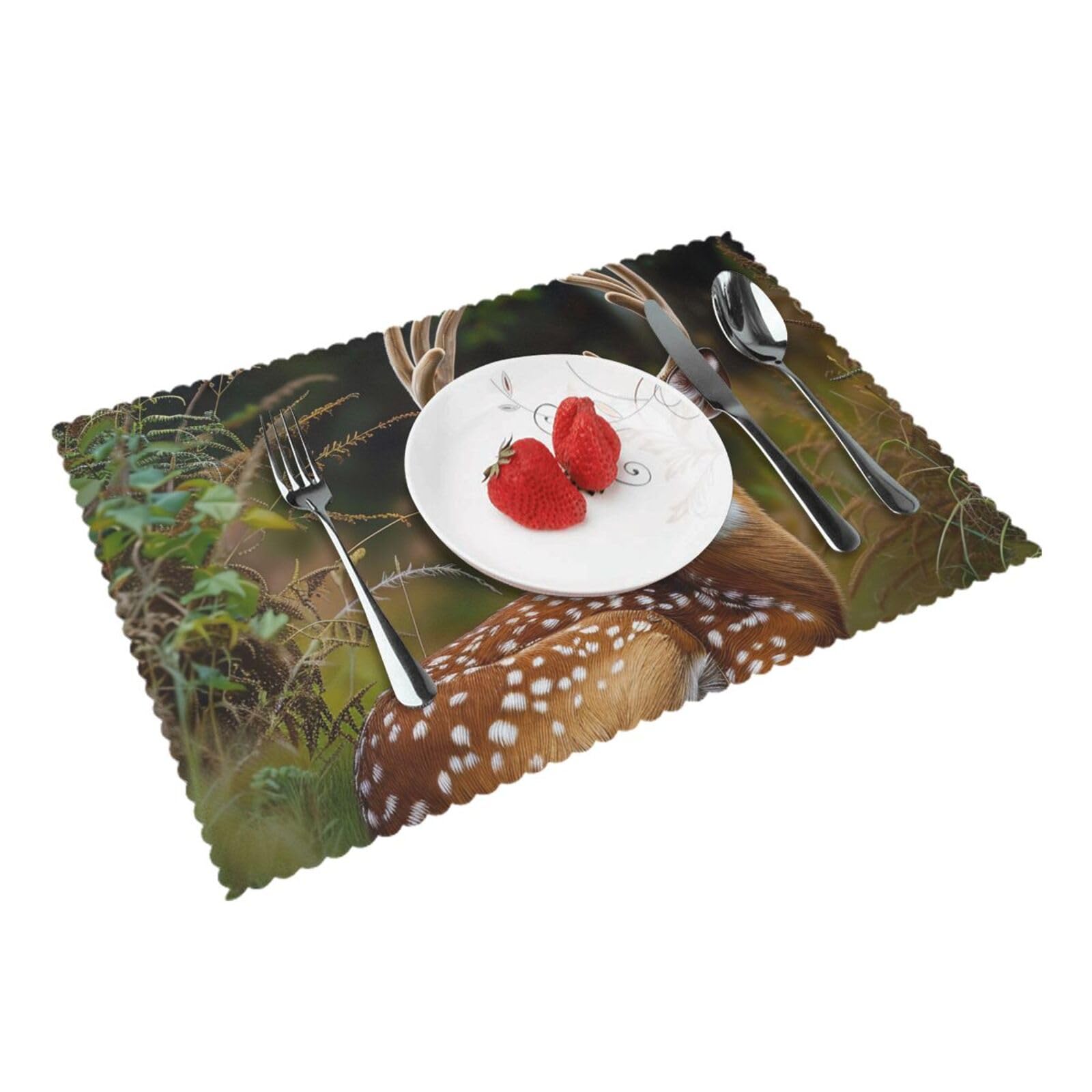 Whitetail Deer Fawn in Wilderness Stag Printed Placemat Heat Resistant Place Mats Set of 4 PCS Washable Kitchen Table Mats, 12x18 Inch