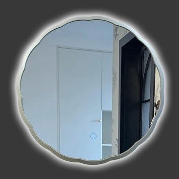 50cm|65cm|80cm Vintage Wall-Mounted Mirror with Frame, Bathroom Mirror with LED Lights, 3 Colors Dimmable, Smart Sensor Touch Illuminated Vanity MirrorSilver,80x80cm
