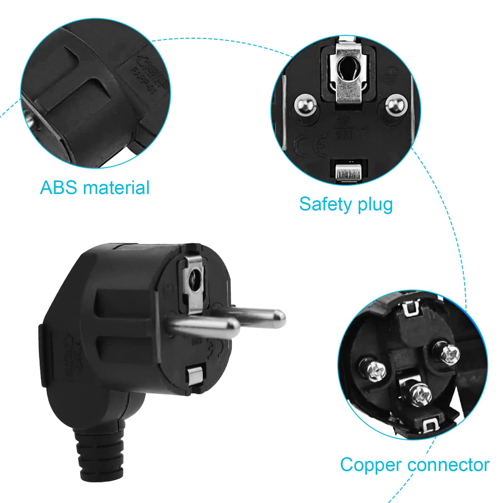 Spina Schuko Angolare 16A 250V - Set 4 Pezzi Europeo Con Contatto Di Terra, Per Cavi 8-10mm, Nero/Bianco