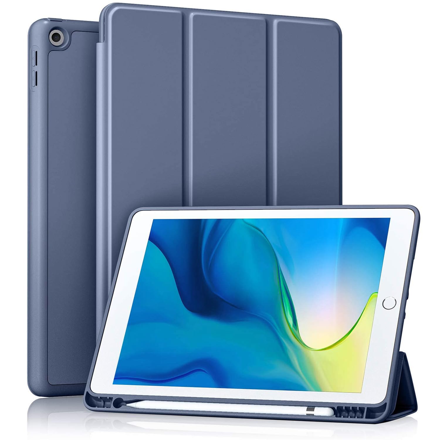 Maledan Case Compatible with iPad 9th/8th/7th Generation 10.2 inch with Pencil Holder, Premium Soft TPU Back Protective Cover for iPad 9 8 7 2021/2020/2019, Auto Sleep/Wake - Blue Gray