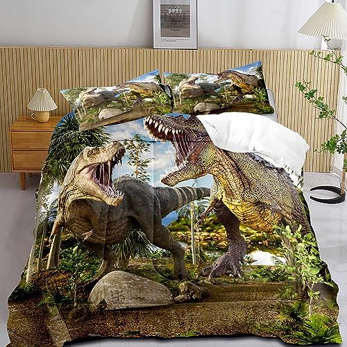 LUVIVIHOME 3PCS Dinosaur Comforter Set King Size, Teens Boys Kids Bedding, Cool T-Rex Dinosaur Bedroom Decor, Soft Breathable Microfiber Quilt, 2 Pillow Shams