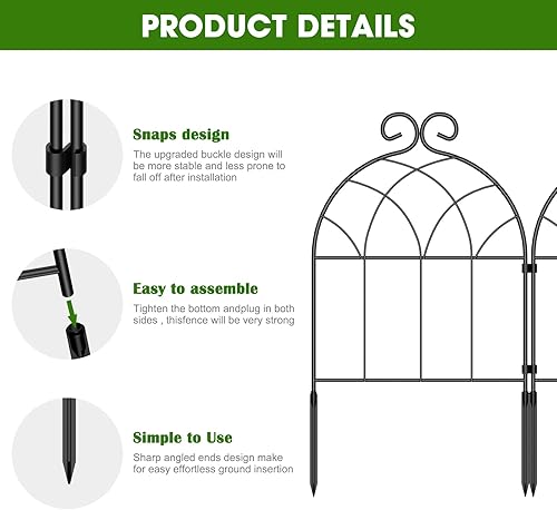 Miniatura 4 de Valla decorativa para jardín, paquete de 35 unidades para exteriores, borde de valla de metal inoxidable de 22 pulgadas de alto x 37 pies de largo,
