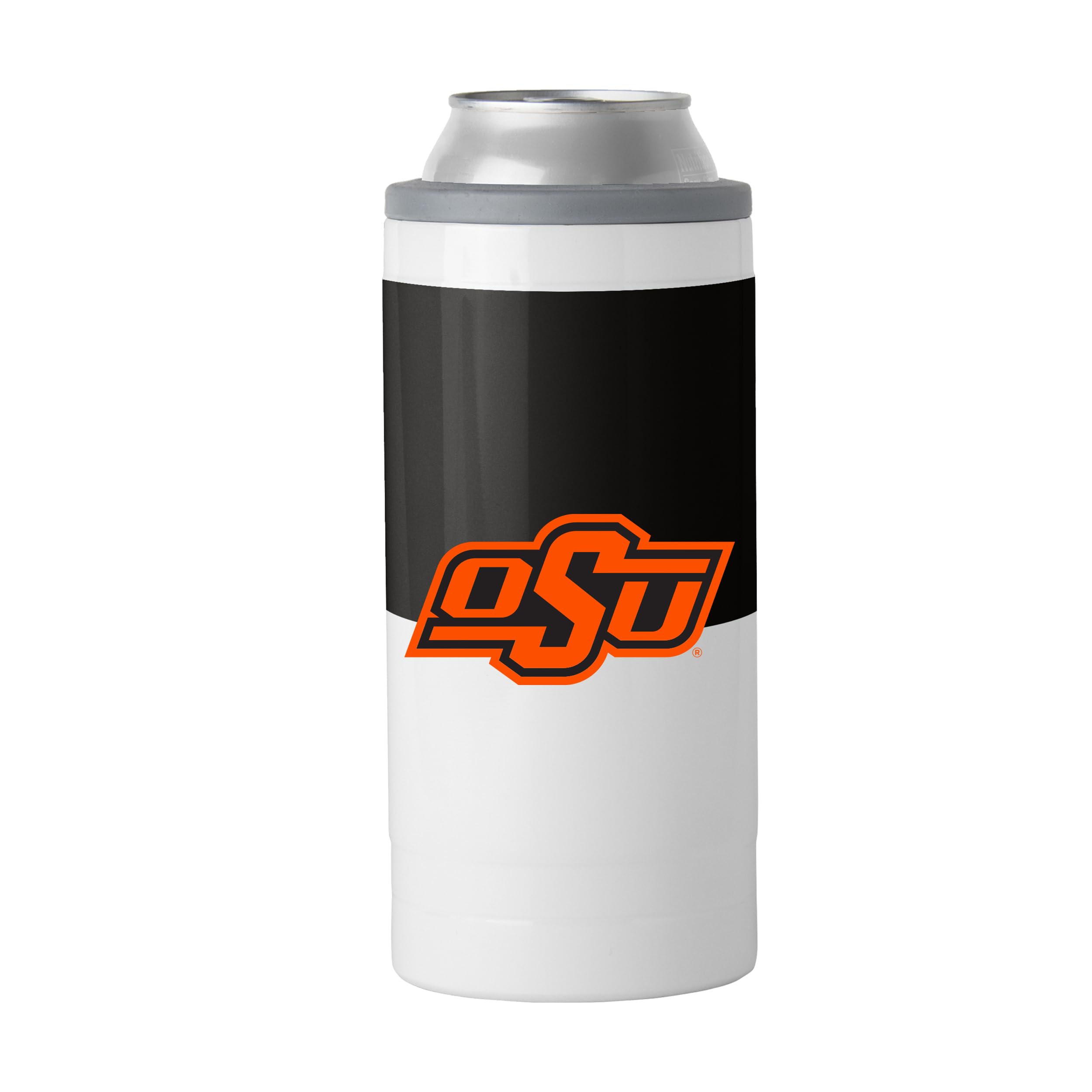 Logo Brands NCAA Oklahoma State Cowboys 12 oz Stainless Steel Slim Can Coolie - Double-Wall Vacuum Insulated Drink Holder With Sleek Design - Insulated Cooler For Hard Seltzers, Beer