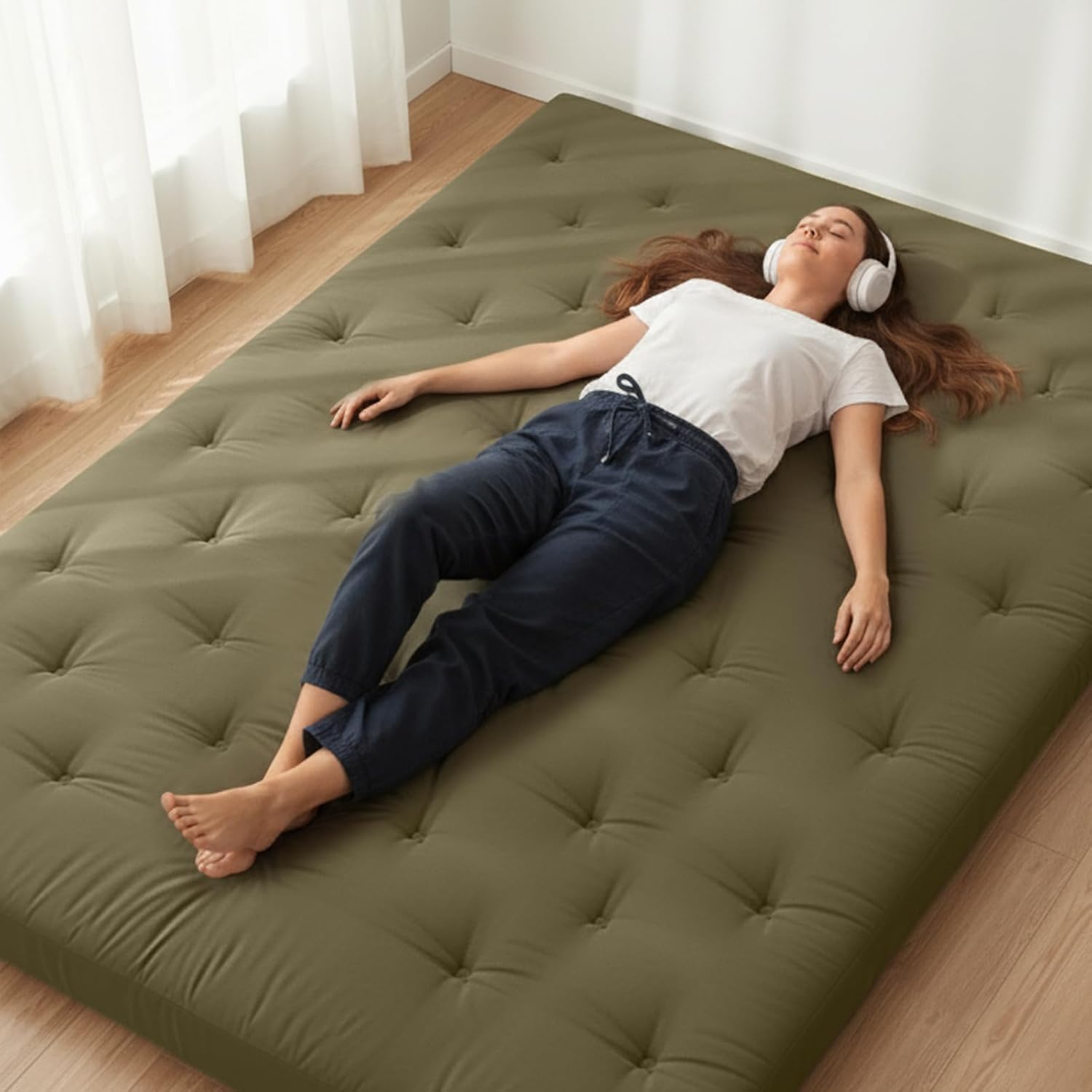 ZonLi Japanese Floor Futon Mattress 100% Cotton Washable Cover Foldable
