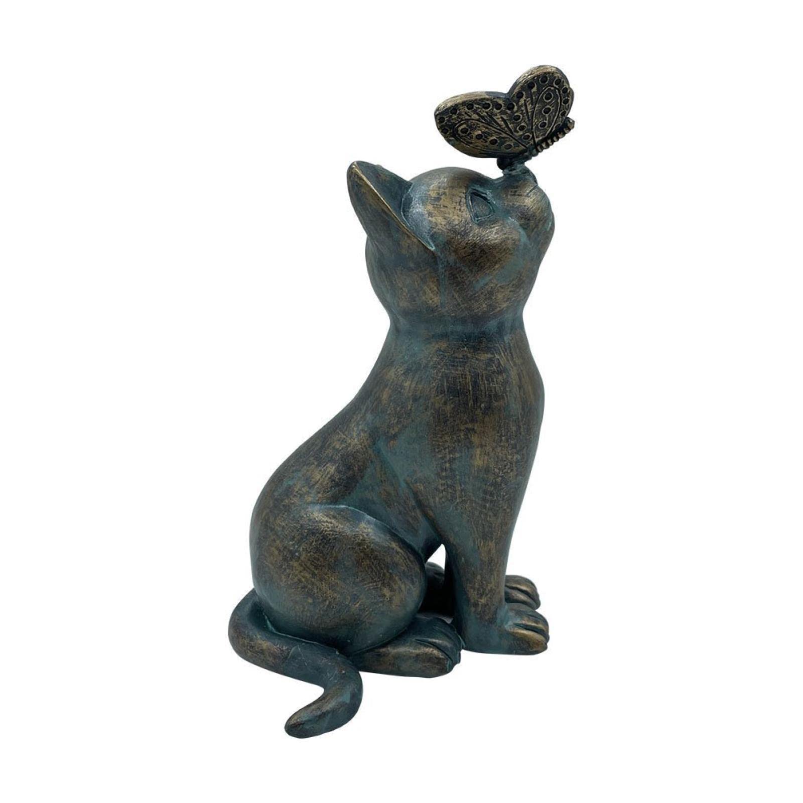 Dytartzx Cat and Butterfly Curiosity Garden Statue Decor,Outdoor Animal Figurines Sculpture,Ornaments Patio Lawn Yard 7.8Inch