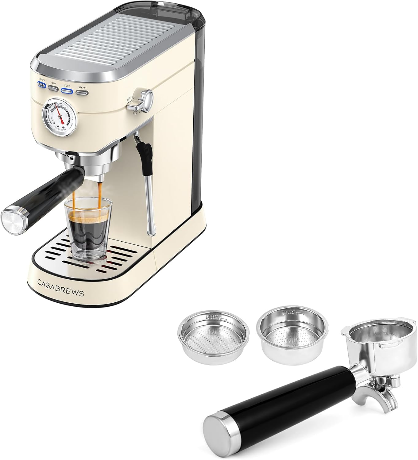 CASABREWS CM5418 Espresso Machine 20 Bar with 51mm Stainless Steel Portafilter Set, Creamy