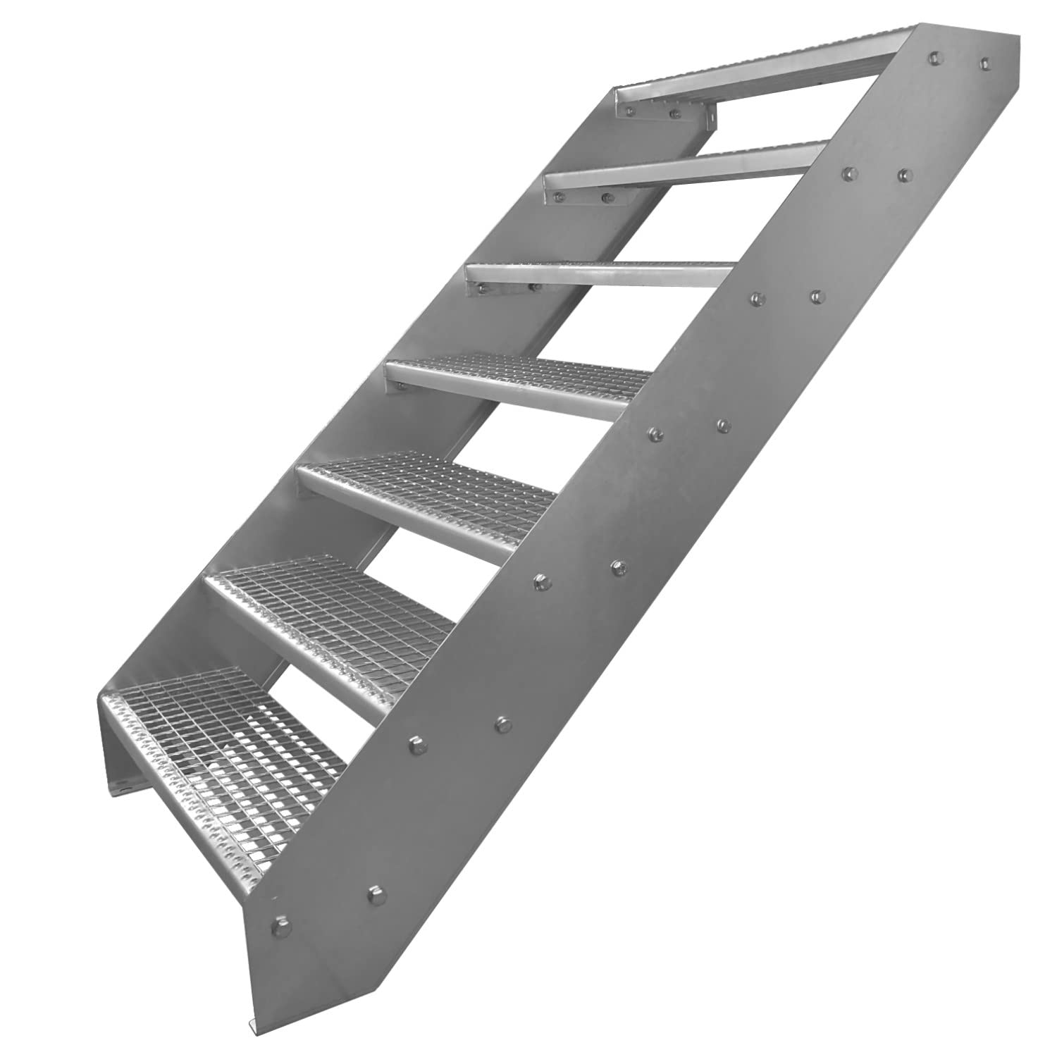 Scale con griglia in acciaio Premium 7 Gradini Completamente zincata - Dimensioni (L x L x H) 139cm x 120cm x 133cm Resistente alle intemperie e alla corrosione