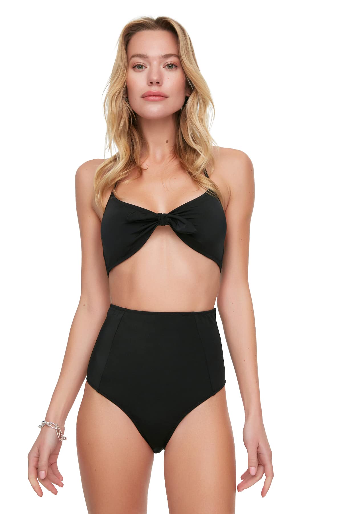 Trendyol Damen Detailed Bikini Top, Schwarz, 42 EU