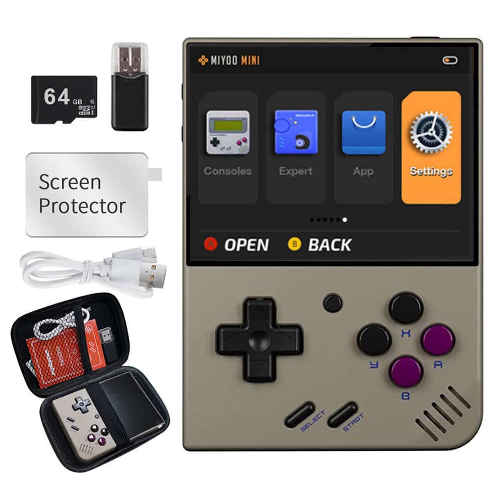 yimido Miyoo Mini Plus Portable Game Console 3.5 Inch Retro Handheld Game Console Support 10,000+ Games, with Storage bag (Gray 64G)