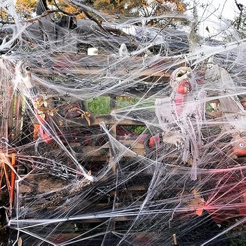 Hompavo 【Upgraded】 1400 sqft Spider Webs Halloween Decorations with 50 Extra Fake Spiders, Realistic Stretchy Cobwebs Halloween Decor for Indoor Outdoor Party Supplies Cover