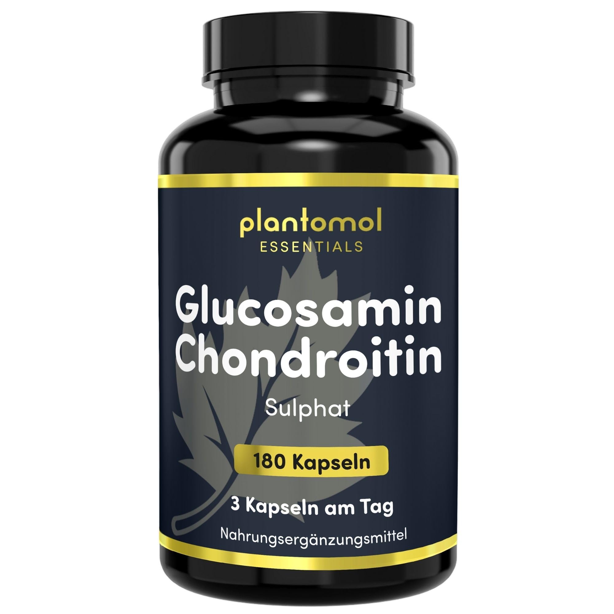 Glucosamin Chondroitin hochdosiert - 180 Kapseln - Glucosamin 1500mg & Chondroitin 1200mg pro Tagesdosis - 2 Monatsvorrat an - plantomol® Essentials