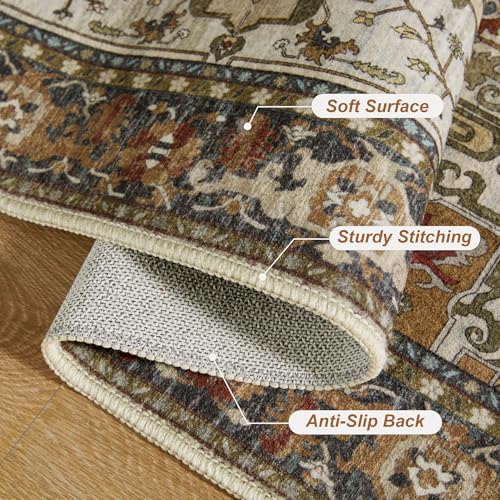 Image of Tangsoo Vintage 2x3 Washable Rugs for Entryway, Non Slip Small Area Rug Farmhouse Indoor Front Door Rug, Oriental Print Door Mat Small Carpet, Soft Low Pile Rugs for Entry Entrance Kitchen Bedroom