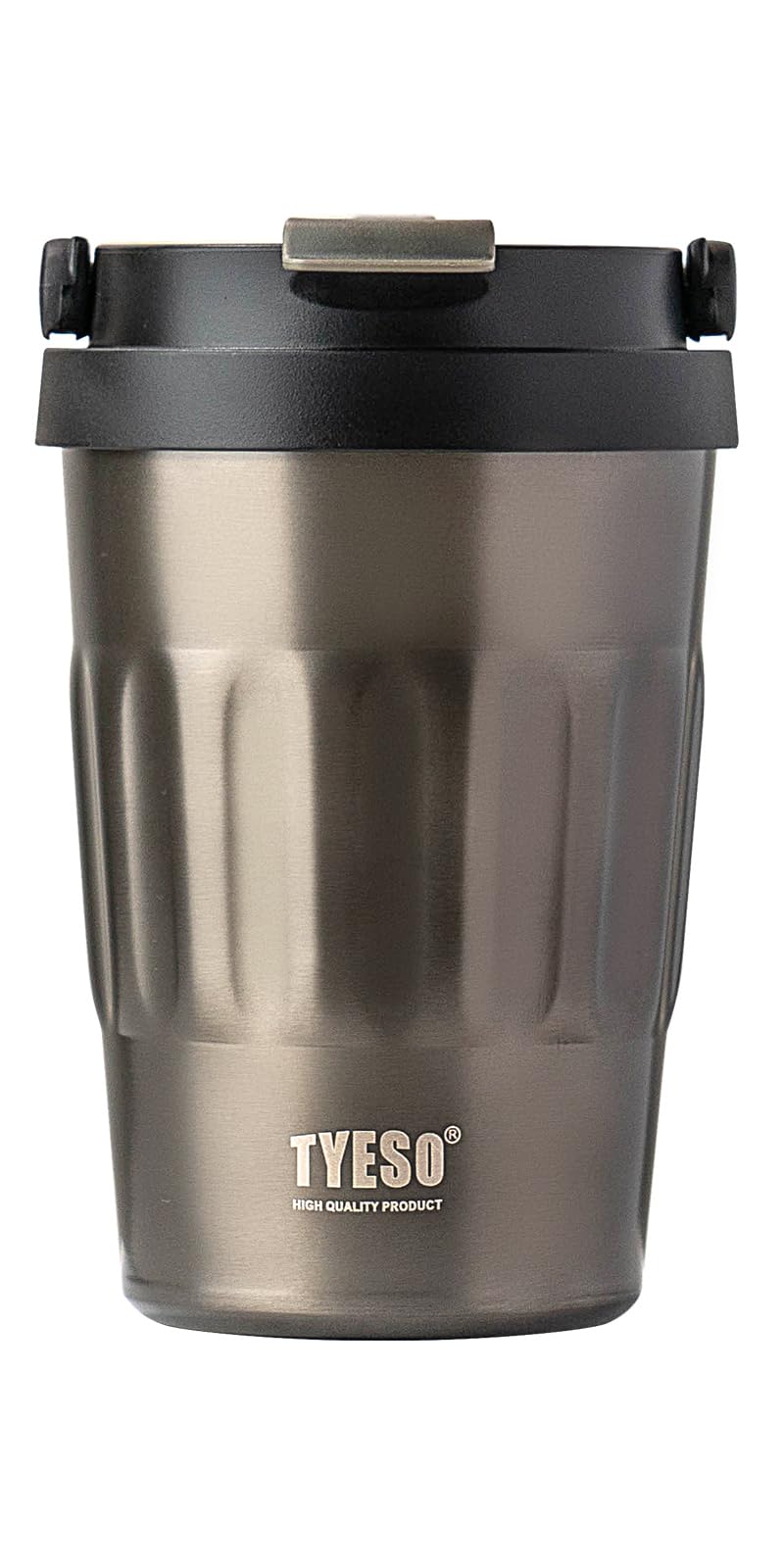 TYESO Stainless Steel Portable Tumbler with Flip Lid,Travel Mug with Concealed Carry Handle, Leakproof Insulated Coffee Cup (GRAY, 13 OZ)