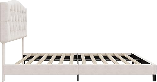 Miniatura 5 de Harper & Bright Designs Full Size Upholstered Platform Bed with Saddle Curved Adjustable Headboard, Diamond Tufted, Wooden Slats & Metal Support, No