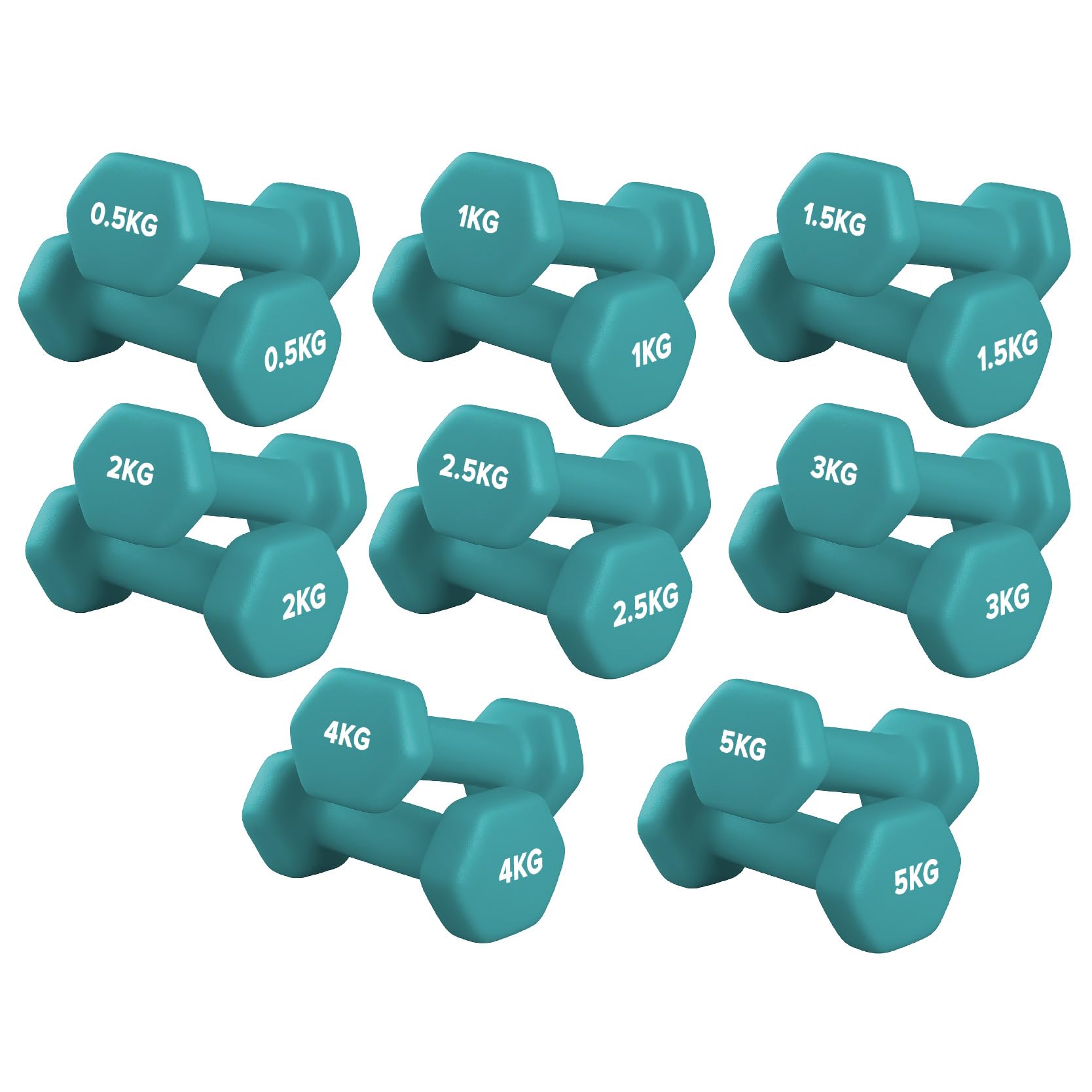 Neoprene Dumbbells Pair for Women Home Gym, Hex No-Roll Design, Non-Slip Grip, Colour Coded Weights Set, 0.5kg to 10kg (0.5 to 5KG-Set-Blue)