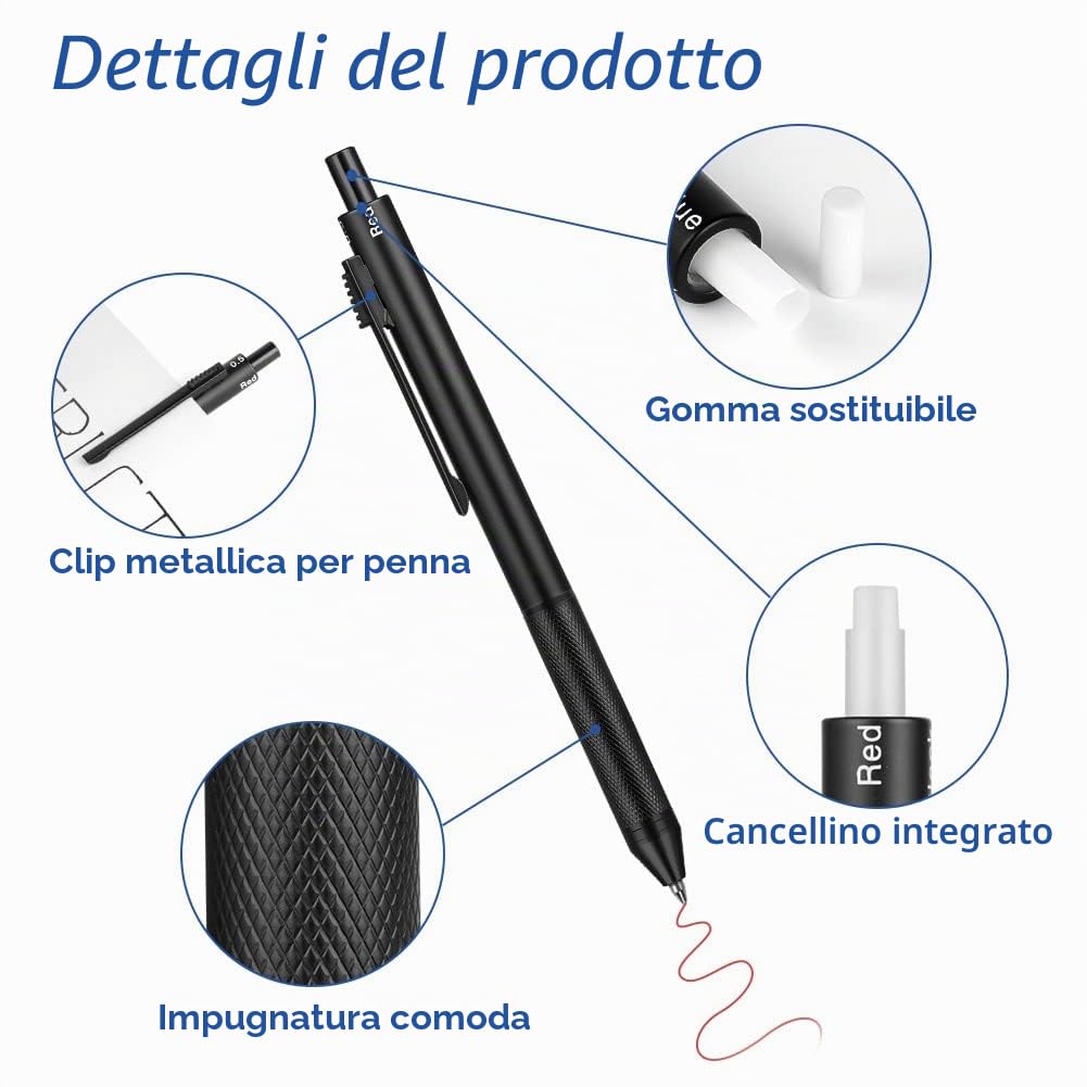 AUAUY 4 in 1 Matita Portamine & Penna a Sfera, Metallo Matite Meccaniche 0.5mm Set, Penne a Sfera Multicolore con Confezione Regalo