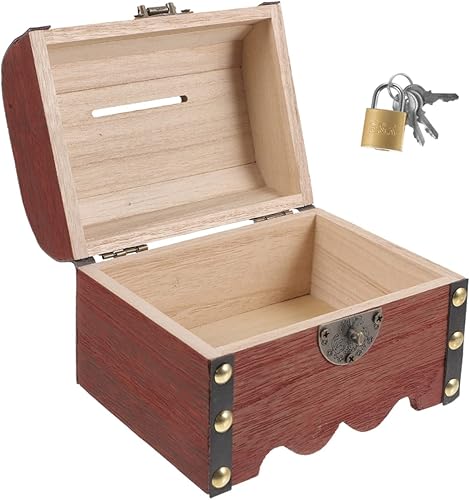 Miniatura 7 de Uonlytech 3 unidades de caja de dinero con cerradura de alcancía para niñas, alcancía para hucha de madera, caja de pecho retro, alcancía para el
