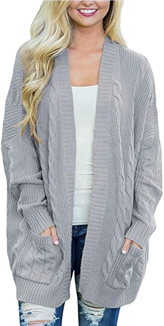 Amazon.com: Women's Sweater Open Front Long Sleeve Chunky Knit Cable Draped Kimono Cardigan 