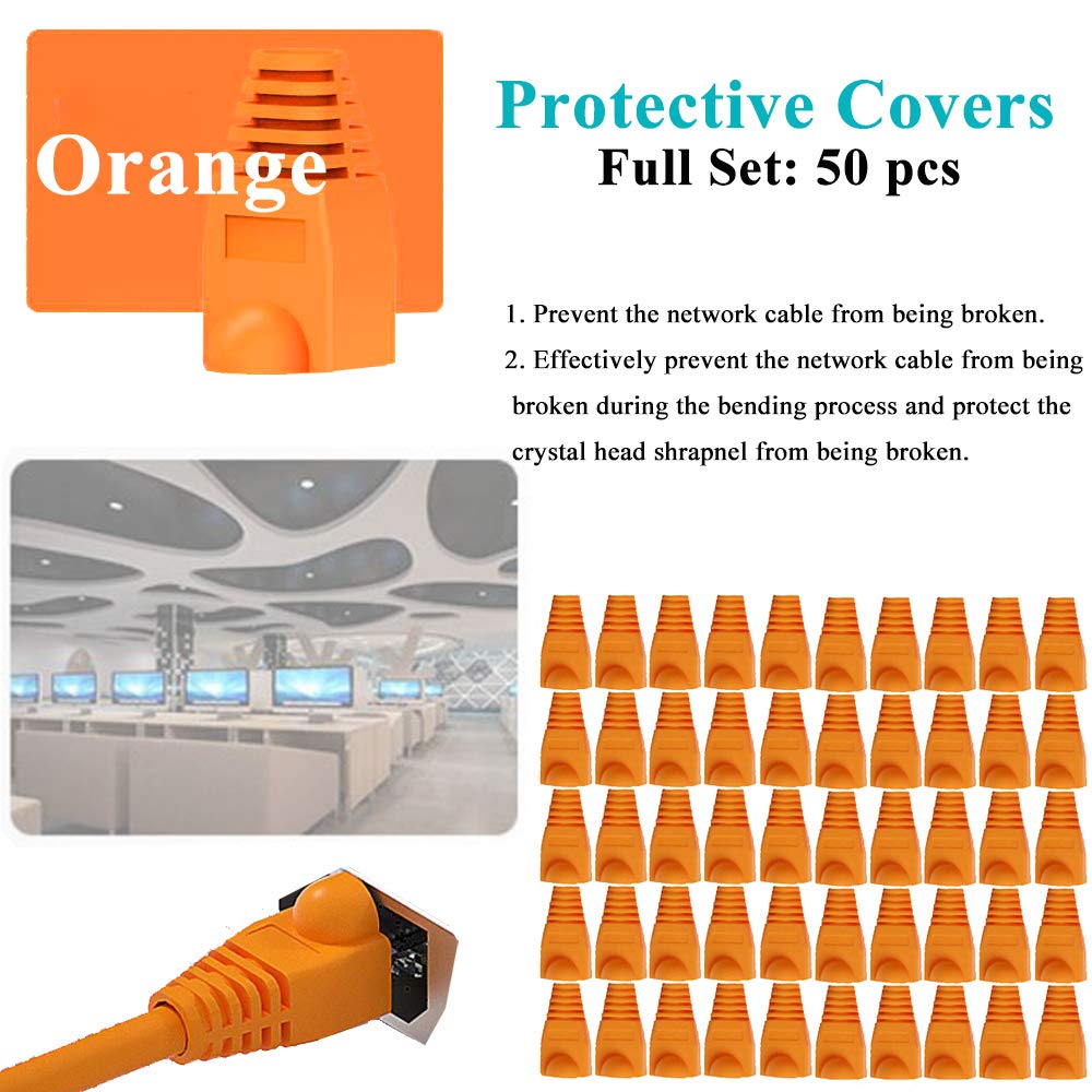 LEATBUY - Kit de herramientas de crimpado RJ45 Cat5 Cat5e Cat6 RJ45, 50 conectores RJ45 Cat6, 50 cubiertas, probador de cables de red, crimpadora de cables LAN (naranja)