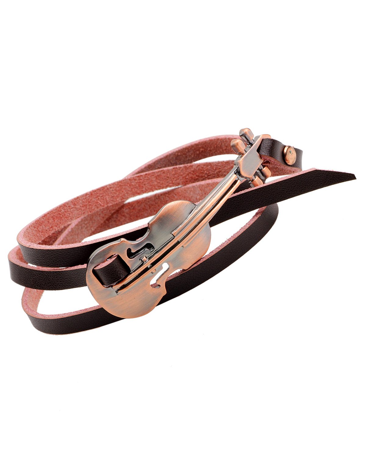 Young & ForeverGift Copper Auspicious Dashing Punk Style Guitar Charm Handmade Brown Genuine Leather Strand Wristband wrap Bracelet for Men/Women/Girls/Boys Casual for Unisex