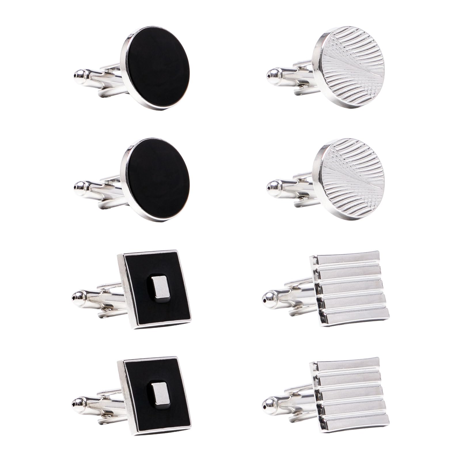 UTMACH 4 Pares Gemelos de para Hombres Gemelos Camisa Hombre, de aleación,Gemelos Clásicos para Hombre Gemelos Personalizados para Boda,Cumpleaños,Negocios Camisa,Regalo de Graduación(Negro y Plata)