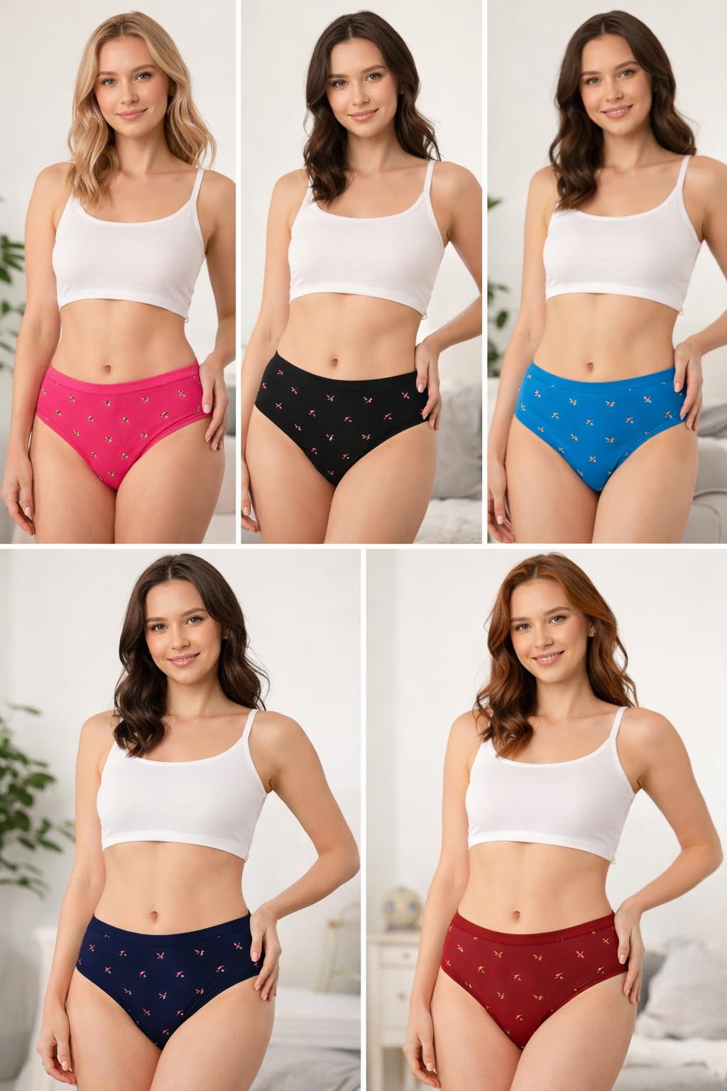 Cotton Panties for Women, Multicolor Printed Bikini Brief, Mid Rise, Pack of 5-image-45