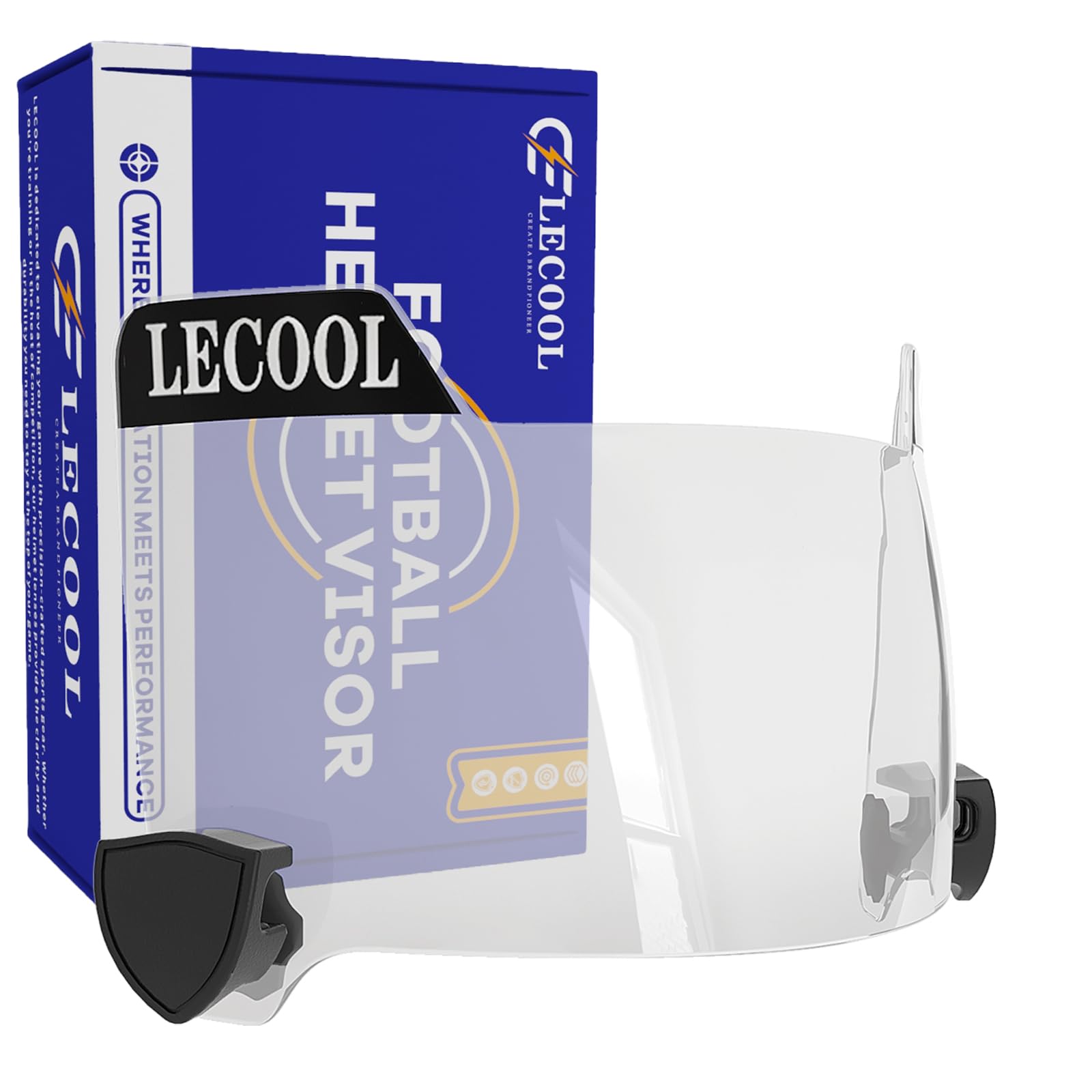 LeCool Football Visor – 3D Molded Curved Lens Technology, Wide Field Vision, Fits Youth & Adult Helmets (Clear)