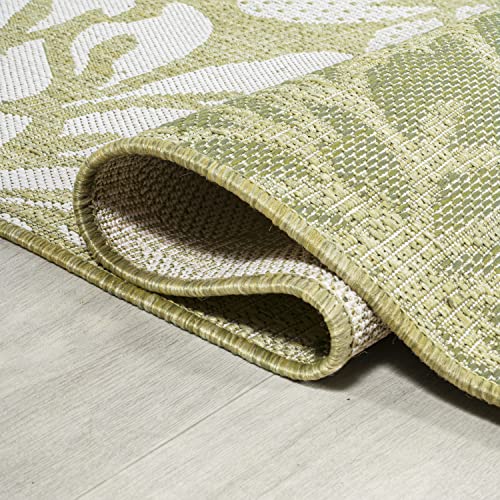Jonathan Y Smb110H-210 Zinnia Modern Floral Textured Weave Indoor Outdoor Area-Rug, Country Coastal Transitional Easy-Cleaning,Bedroom,Kitchen,Backyard,Patio,Non Shedding, 2 X 10, Green/Cream #TOP4
