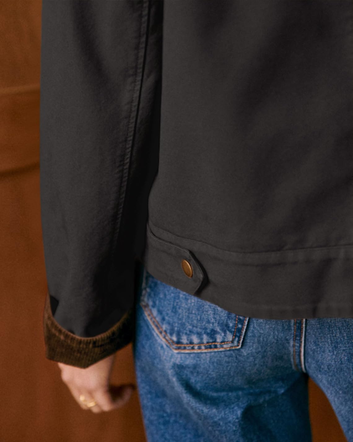 Barn Jackets for Women Casual Contrast Collar lightweight Coat Button Down Long Sleeve Outerwear with Pockets - Image 6