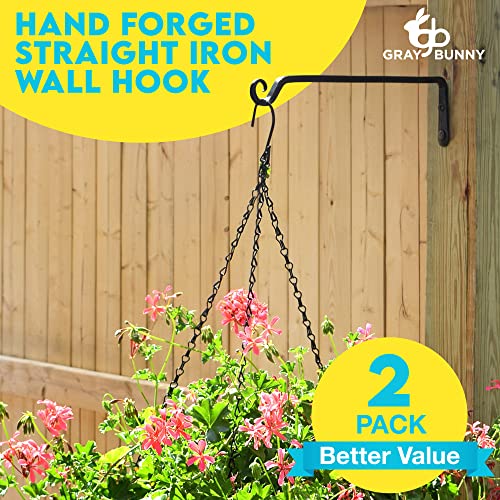 Gray Bunny 2 Pack Outdoor Plant Hanger Hook, 15” Hand Forged Straight Iron Wall Hooks For Bird Feeders, Lanterns, Wind Chimes, Patio Decor - Black #TOP1