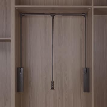 THEGA Pull Down Hanging Rail for Wardrobe - Sliding Wardrobe Closet Rod, 51-121cm Adjustable Hanging Lift Clothes Wardrobe Rail, Extendable Clothes Hanger Rail Soft Return for Space Saving66-89cm