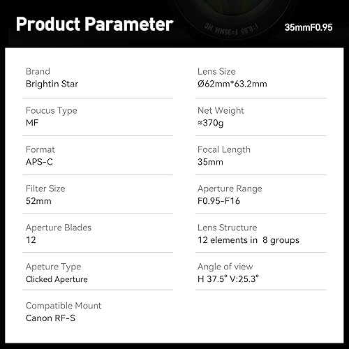 Miniatura 2 de Lente de cámara sin espejo de enfoque manual de gran apertura F0.95 APS-C de 1.378 in, apto para Canon RF-Mount EOS-RP, EOS-R, EOS-R5, EOS R7,