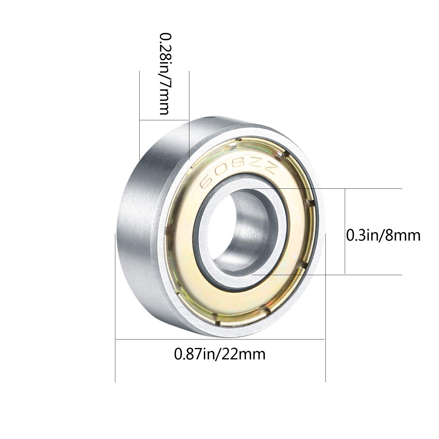 20 Pezzi 608 ZZ Cuscinetti a Sfera, Skateboard Cuscinetto a Sfera per Pattini Rollerblade Skateboard, Pattino Longboard Rullo, Cuscinetto Radiale a Sfere - 8 mm x 22 mm x 7 mm