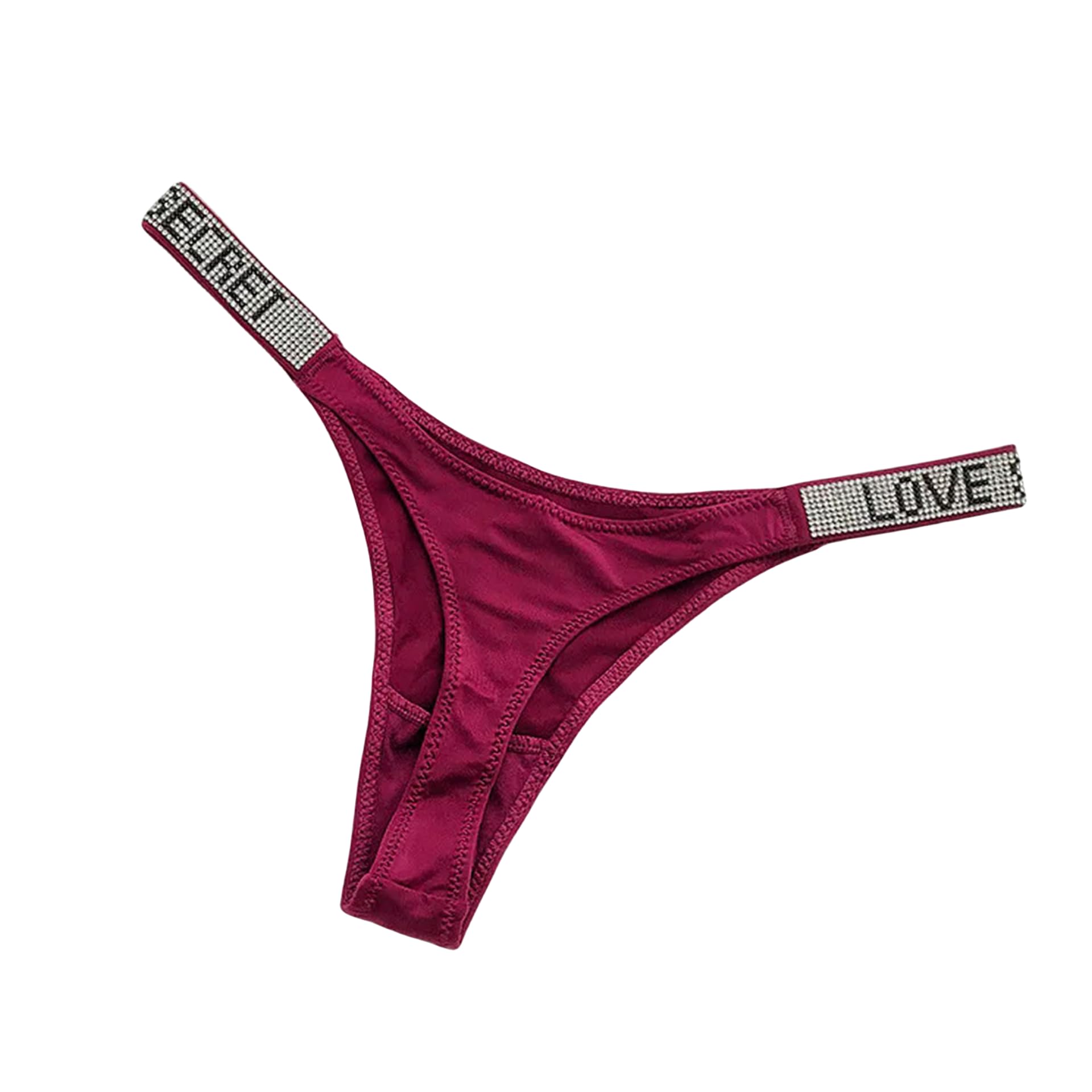 Fydranix Women's Wine Red 1Pc Shiny Rhinestone Thong Low Waist Panties Sexy Underwear Briefs Lingere Panty Underware Lingerie Thongs