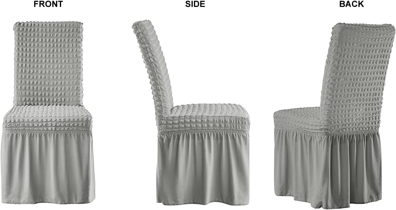 XMNTG Dining Room Chair Slipcovers 1-Piece Stretch Light Grey Dining Chair Covers Non Slip Washable Furniture Protector with Skirt Country Style for Hotel Ceremony Party (Light Grey)