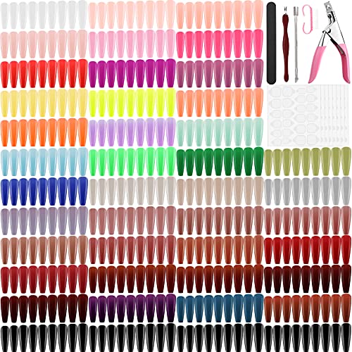 960 Extra Long Press on Nails Ballerina Coffin False Fake Nails Full Cover Acrylic Nails with 192 Double Sided Adhesive Nail Tabs, Nail Clipper, Nail Files, Goat Brush, Cuticle Pusher, Cuticle Trimmer
