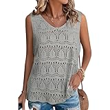 LCDIUDIU Débardeurs Au Crochet pour Femmes, Jaune sans Manches, Col en V, Ajouré, Transparent, Gilet en Tricot Au Crochet, Décontracté, Bohème, Plage, Pull Court, Gilet Gris S