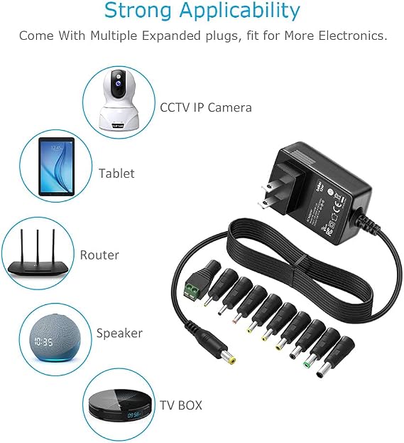 Belker 12V 1A Power Supply AC DC Adapter with 10 Tips