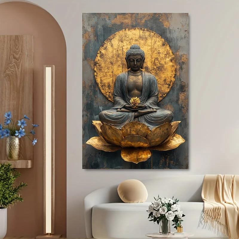 Cuadro abstracto de Buda para pared, lienzo decorativo para sala de estar y dormitorio, pósteres modernos impresos (80 x 110 cm/sin marco)
