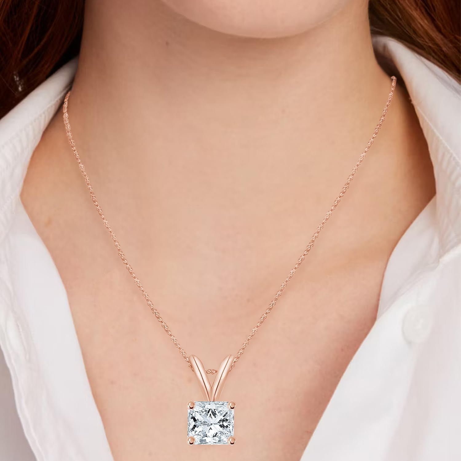 5 Carat 14K Rose Gold IGI Certified LAB-GROWN Princess Cut 4 Prong Diamond Pendant Necklace + 16" 14K Gold Chain Value Collection (E-F Color,VS1-VS2 Clarity)