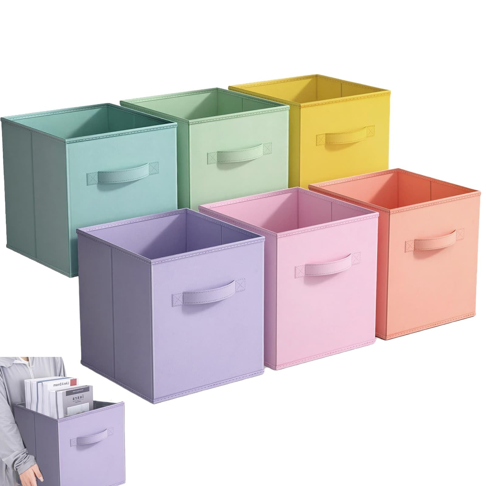 Eidoct Colorful Cube Storage Boxes, 6 Pack Foldable Storage Cubes Storage Box