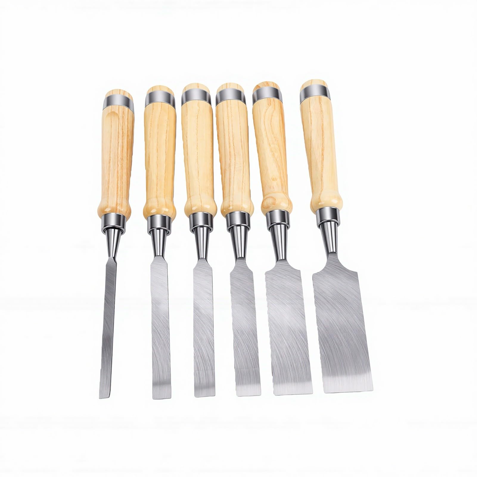 PUSOKEI Set Scalpelli per Legno 8-38 Mm 6 Pezzi |Scalpelli con Bordo Smussato in Acciaio CRV per l'artigianato della Lavorazione del Legno