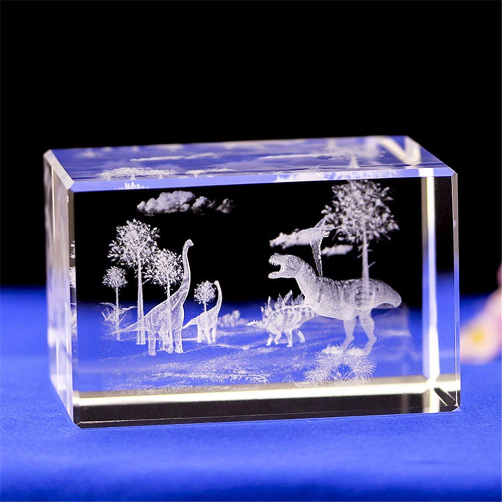 CRYSTAL GLASS DINOSAUR FIGURES MODEL,3d laser etched crystal dinosaur statue art,Animal Crystal Glass Cube Engraving dinosaur Sculpture GIFTS with Gift Box (50 * 50 * 80mm)