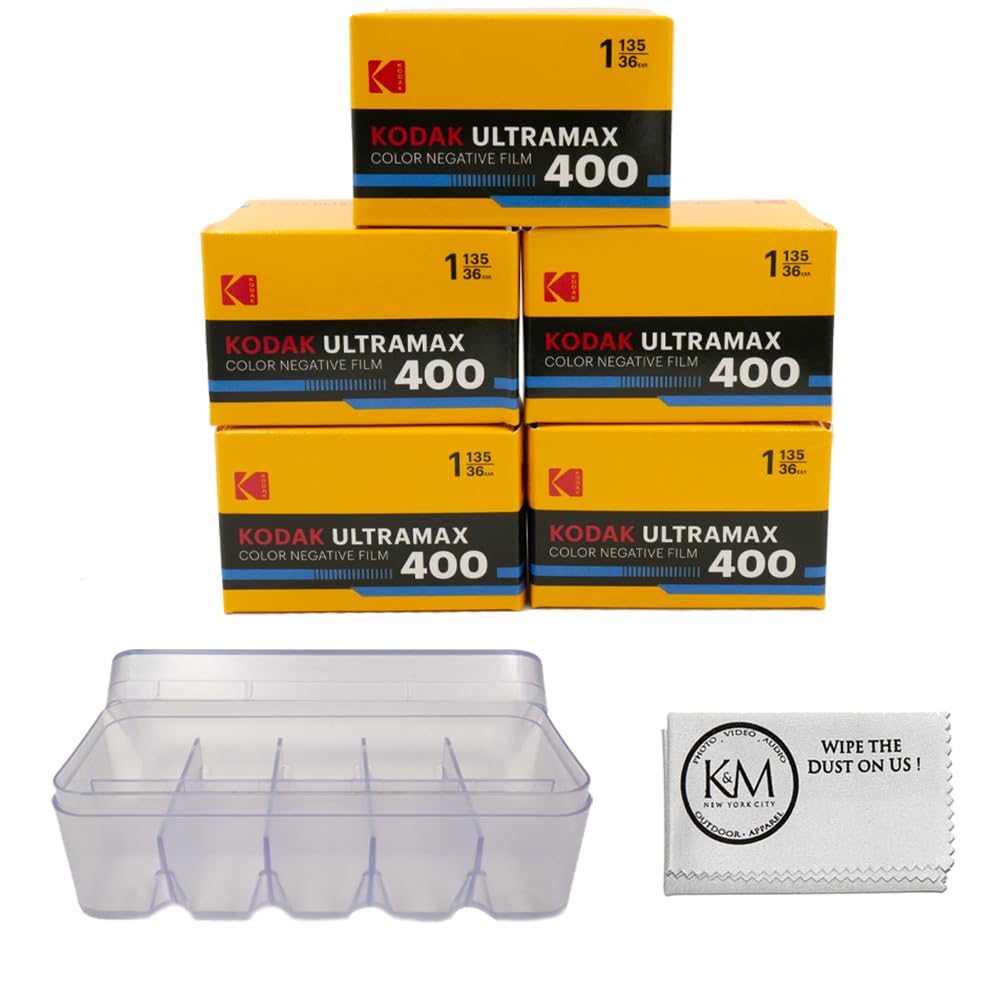 Kodak Eastman UltraMax 400 Color Negative Film | 35mm Roll Film (36 Exposures) 5 Rolls + Film Storage Case + Cloth 5 PACK
