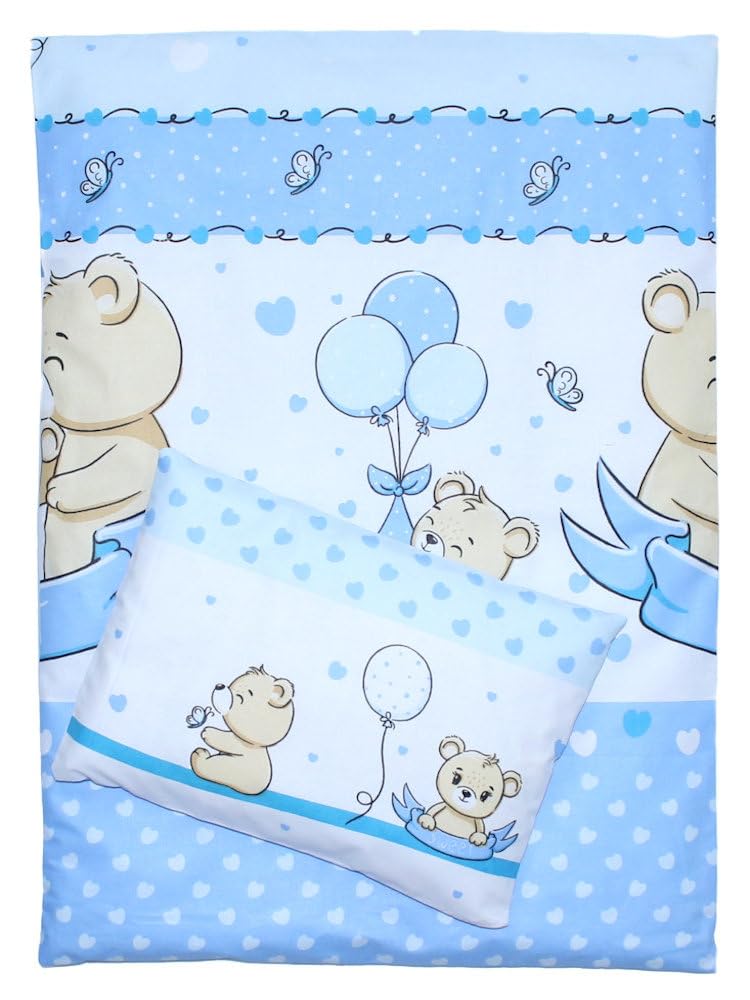 Kinderwagenset Baby Bettwäsche für Kinderwagen Bezüge Decke Kissen 2-4 tlg (Blau, 4 tlg)