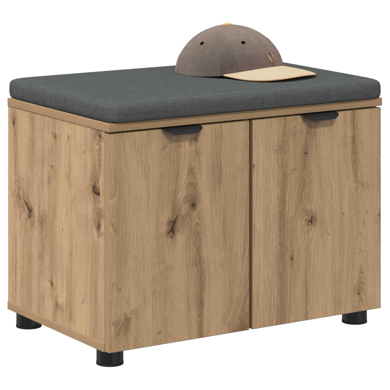 vidaXL Hall Bench with Cushion with Door Artisan Oak 60 x 38 x 46 cm, Elegant Hall Storage Bench, Rectangular Seating for Entryway, Multifunctional Indoor Furniture, Modern Design, Cushioned Seat