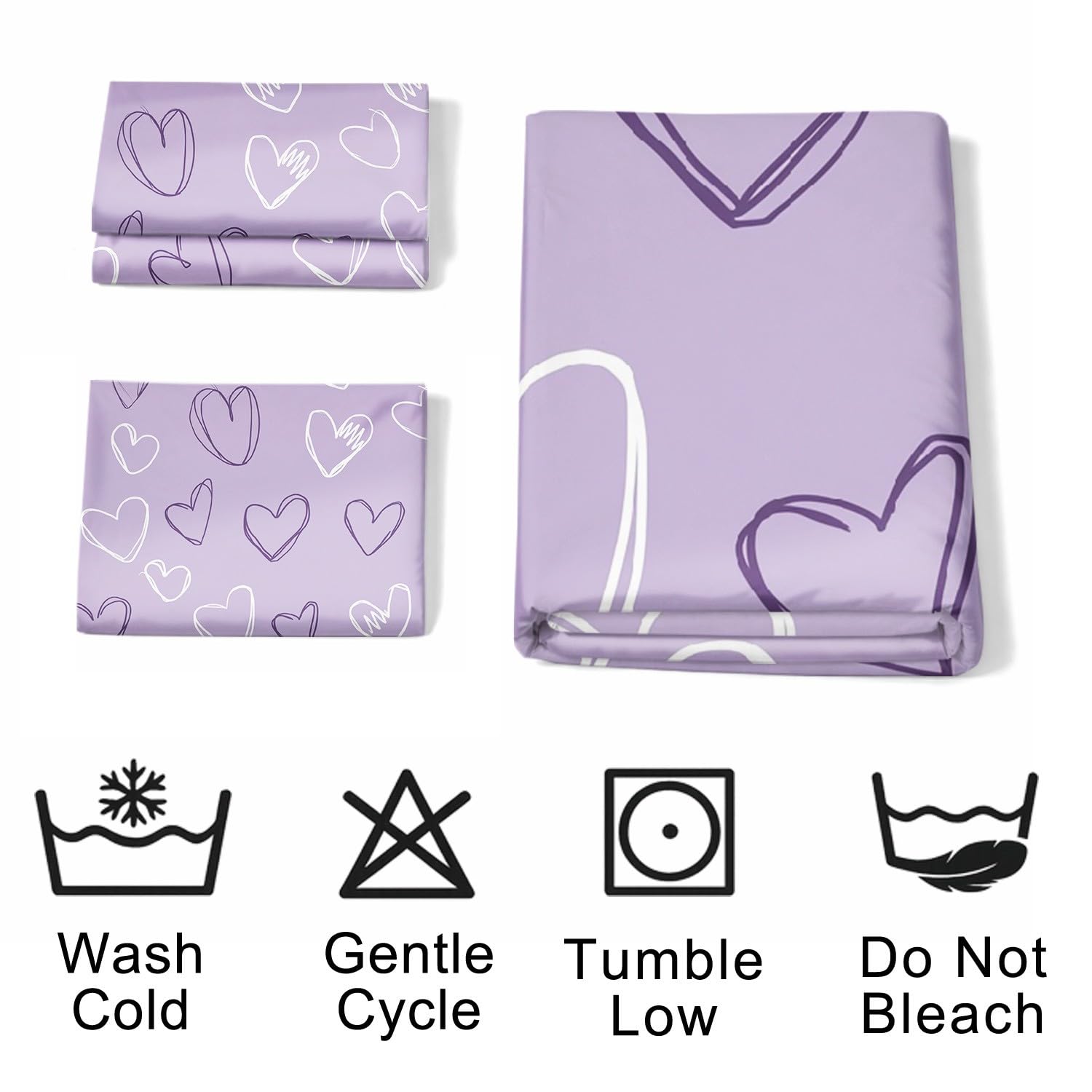 Generico Set Copripiumino Matrimoniale 260 x 240 cm, Carino Cuore per Bambini Ragazze, Viola, Minimal, Sacco Copripiumino Reversibile in Microfibra, Delicato sulla Pelle