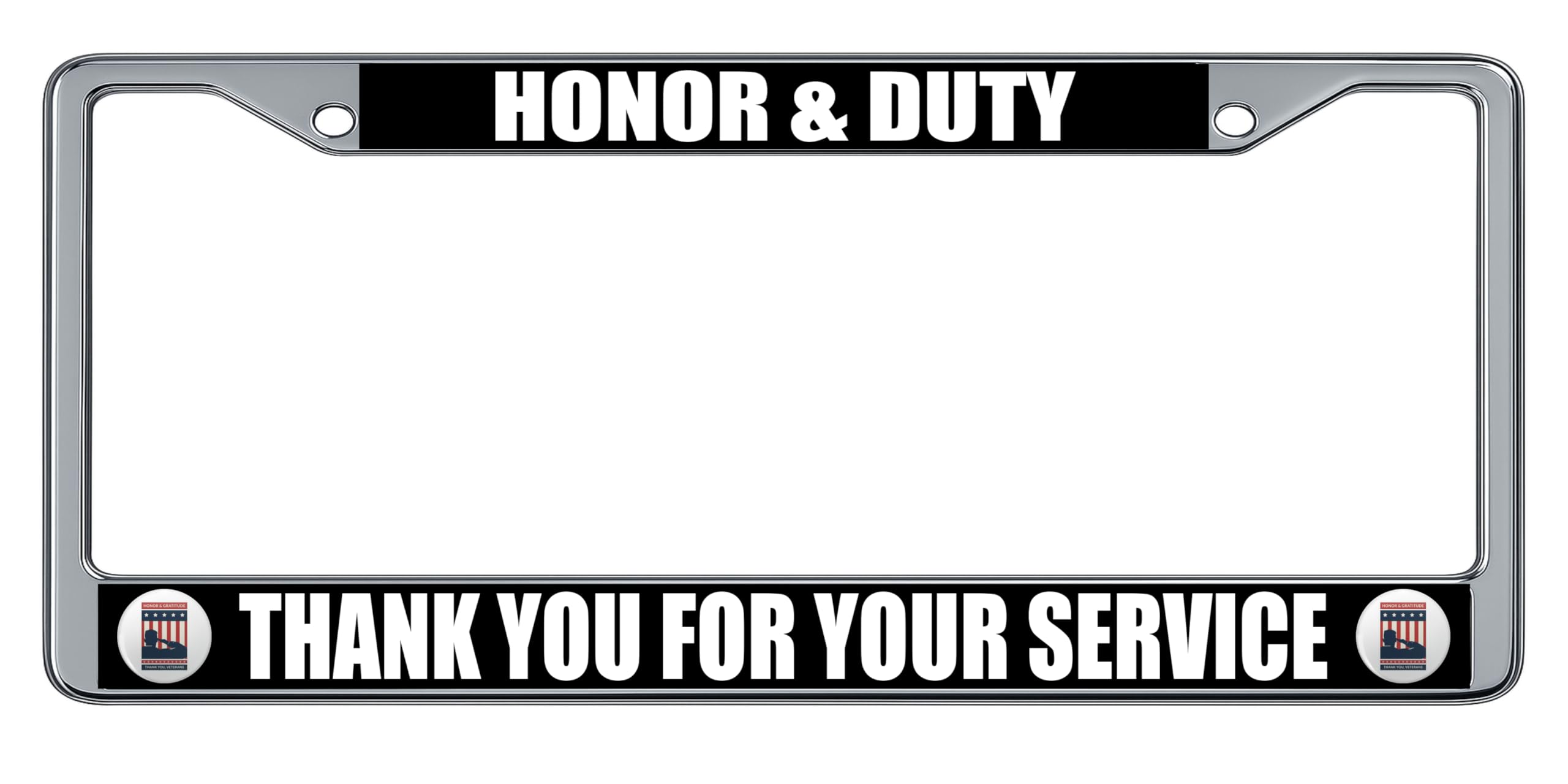 Honor and Gratitude Thank You Veterans License Plate Frame (2 Pack), Chrome Car Tag Holder