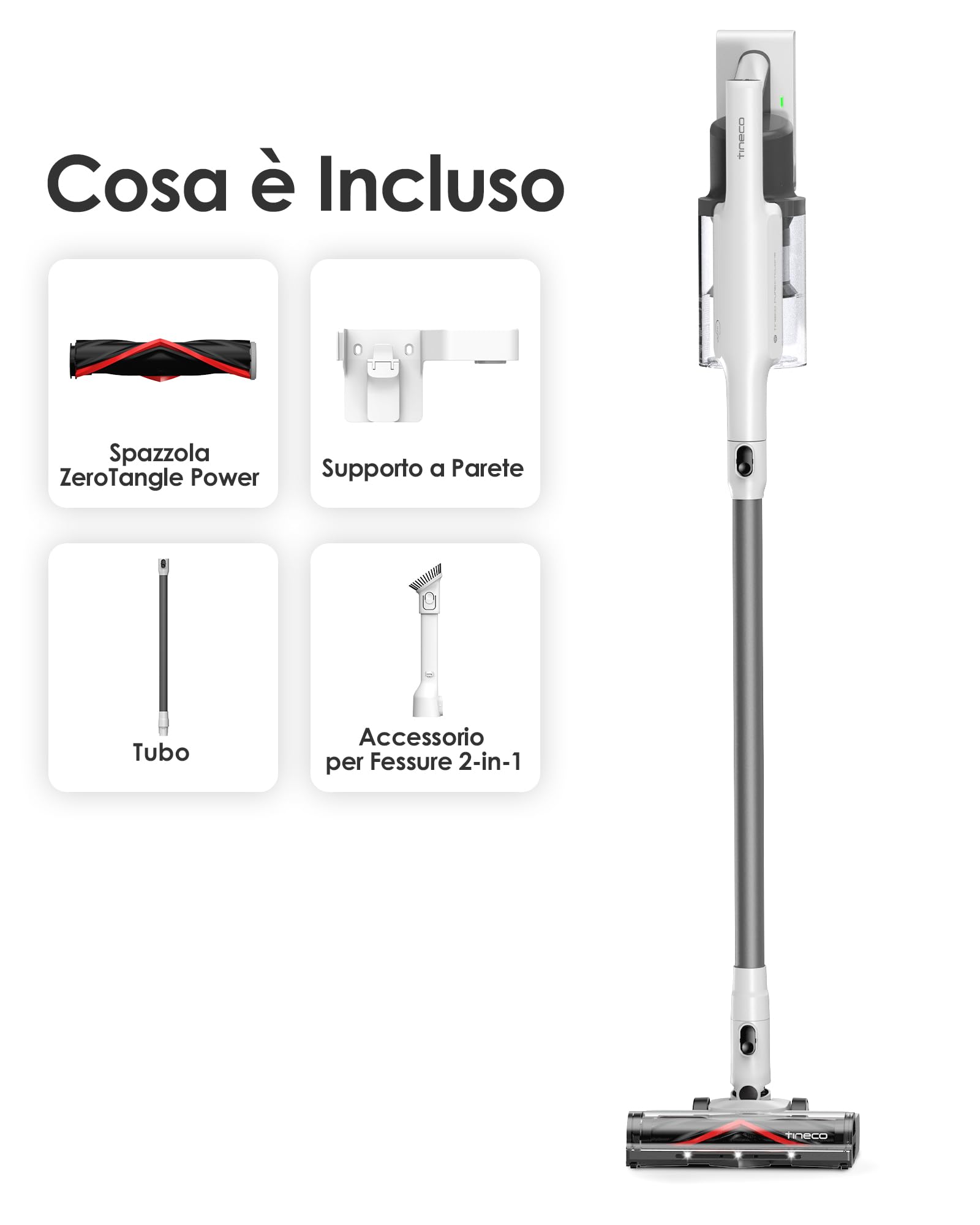 Tineco A30S, Aspirapolvere senza fili, Aspirazione da 160W, Autonomia di 60 minuti, Serbatoio Polvere da 1L, Spazzola ZeroTangle, Tecnologia PureCyclone, Luce LED