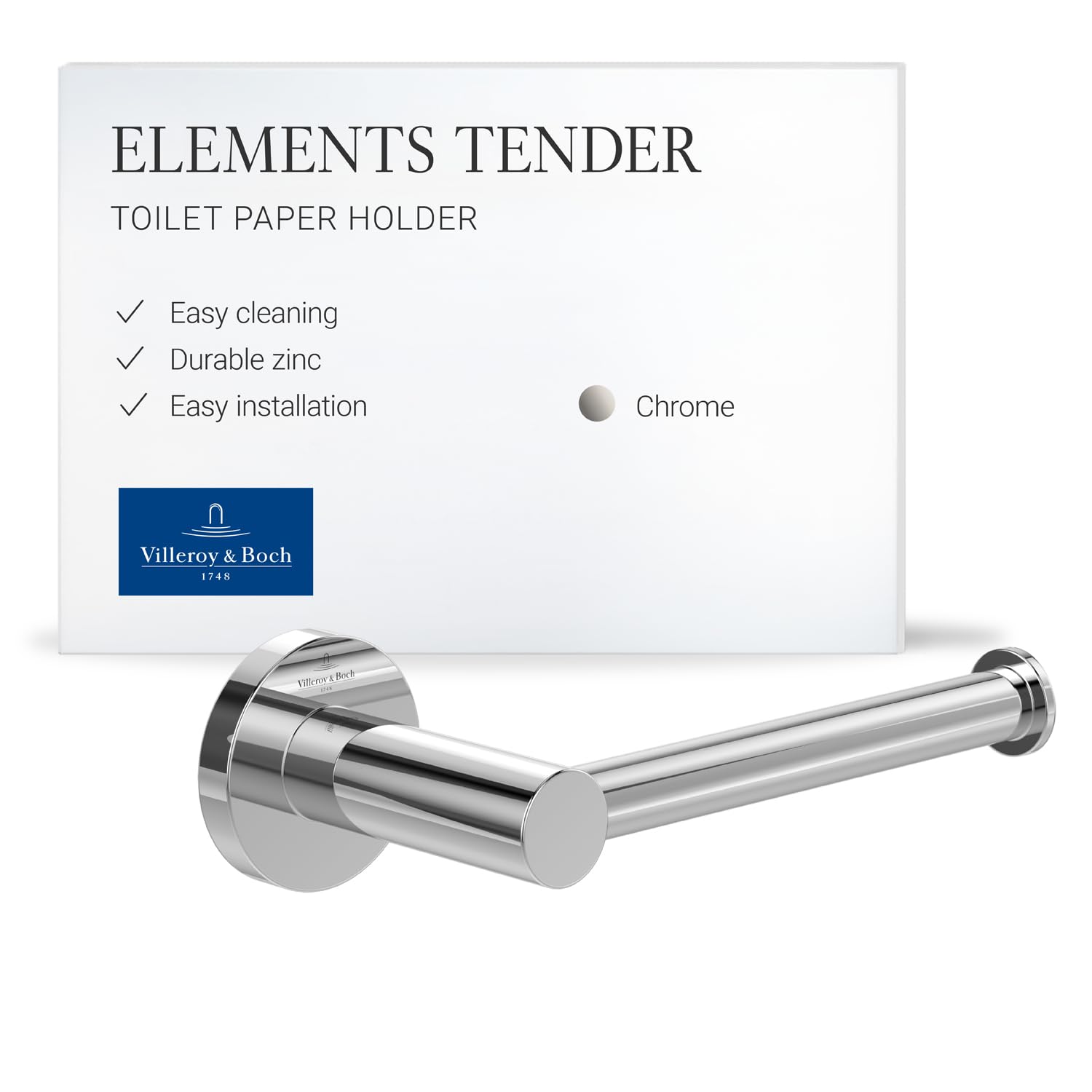 Villeroy & Boch Chrome Elements - Tender Toilet Roll Holder Without Cover,R For Wall Installation, Zinc, Round,